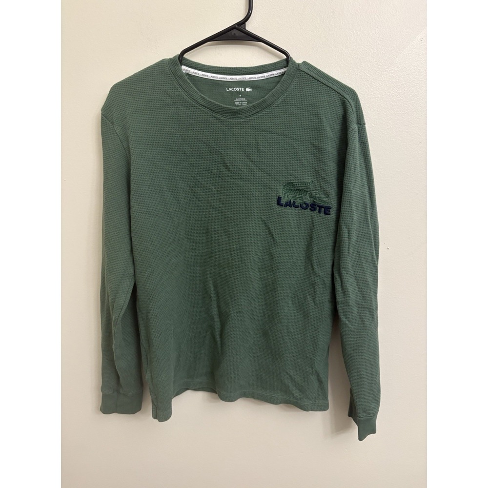 Lacoste Mens Croc Thermal Waffle Knit Sleep Shirt Long Sleeve Green Large L